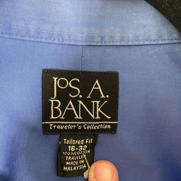 Jos A Bank Traveler Collection Shirt Men's 16 32 Blue Button Up Long Sleeve - Picture 2 of 6